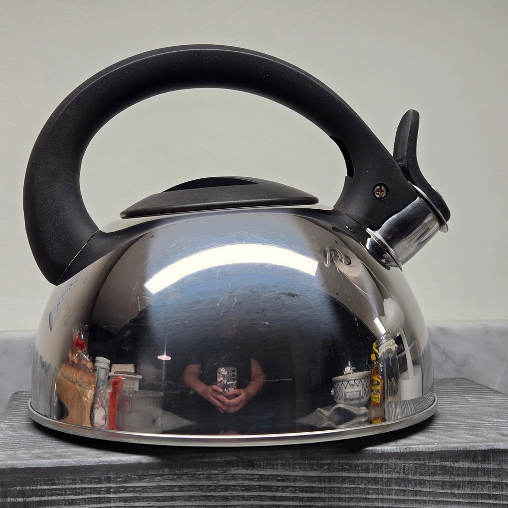 VTG Revere Ware Stainless Steel Whistling Tea Kettle with Heat Resistant Handle